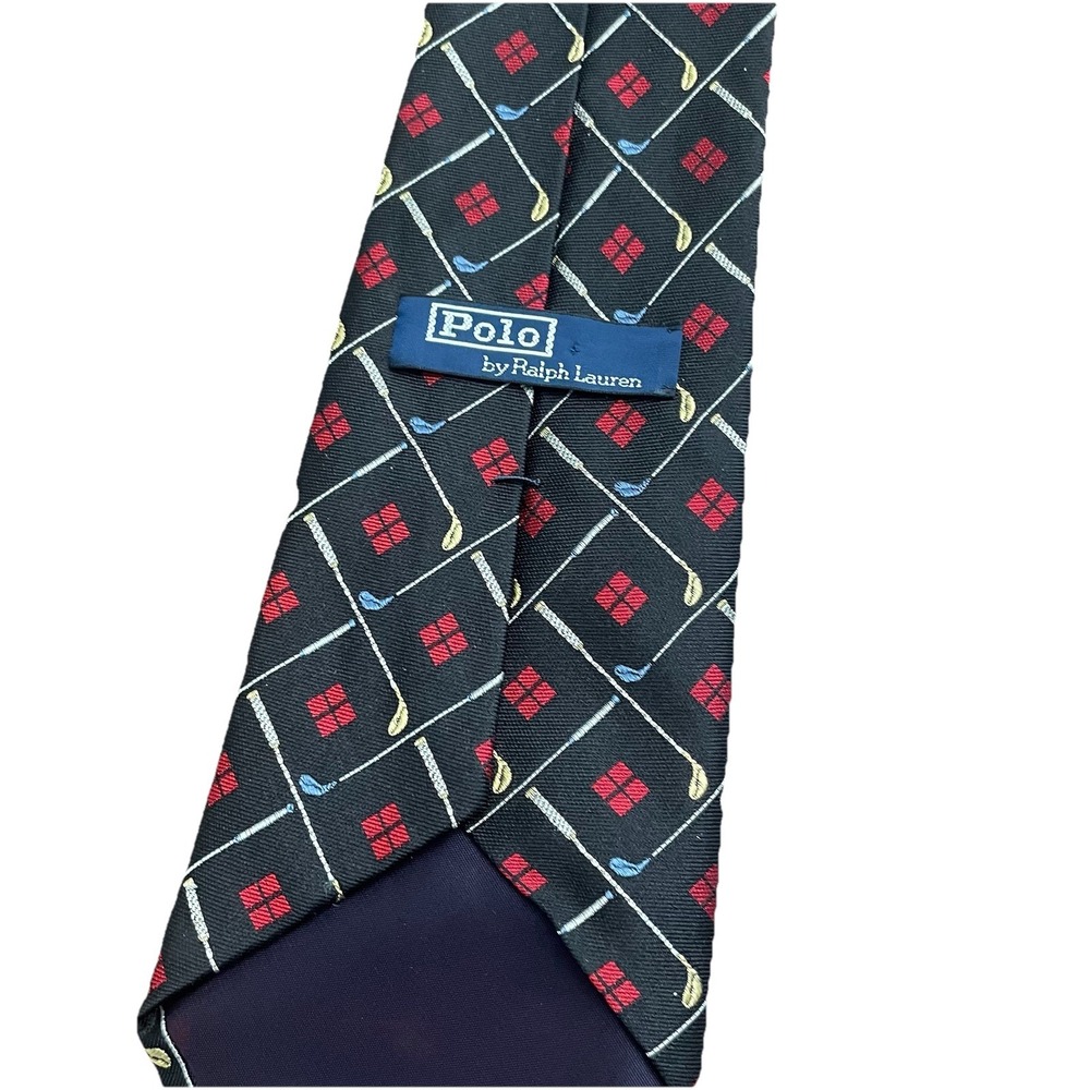 Polo Ralph Lauren Mens Silk Tie Black Golf Clubs Red Diamond USA Hand Made - Picture 3 of 6